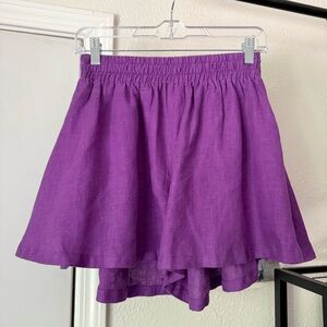 WIZZLUV purple linen elastic waist high rise shorts